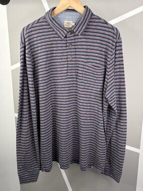 Faherty Luxe Striped Heather Pocket Polo Long Sleeve Shirt Men’s L Fire Sky